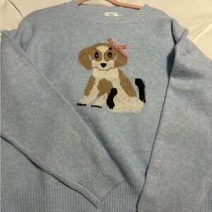 Luna Light Blue Puppy Intarsia Crewneck Sweater